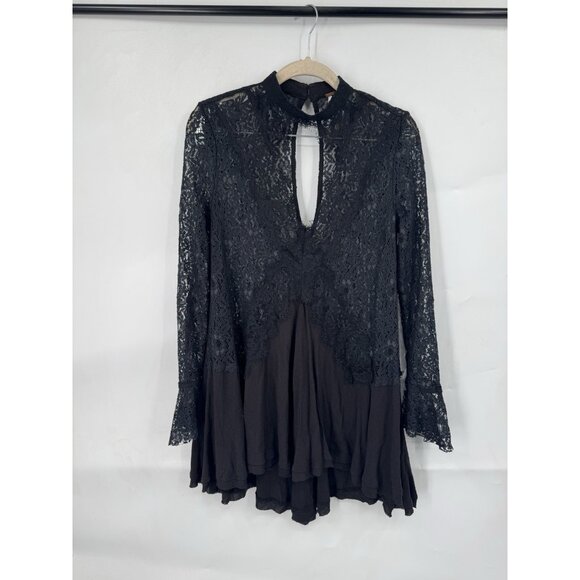 Free People Tell Tale Lace Dress Women XS Black Witchy Whimsigoth Emo Sheer - Picture 2 of 12
